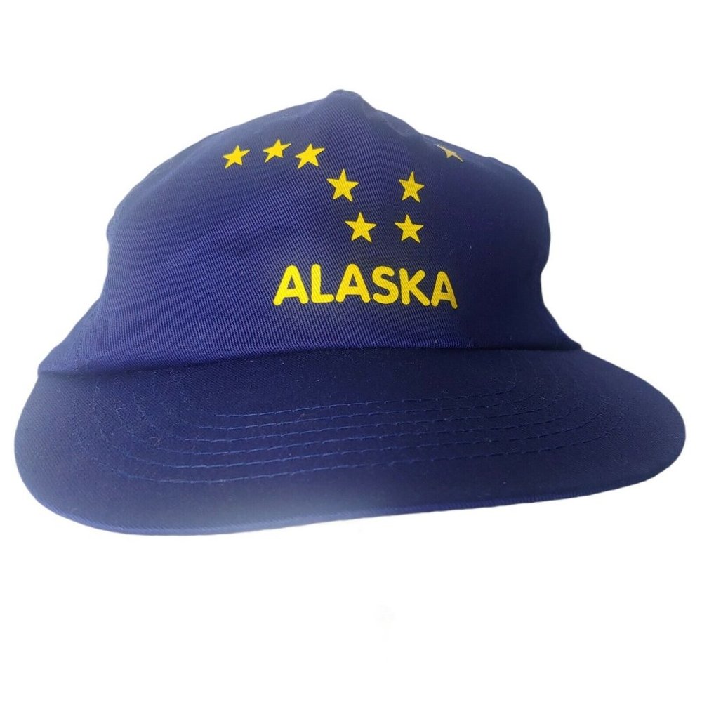 Vintage Alaska Northern Lights Cap Navy Blue Embroidered Stars Snap Back Hat
